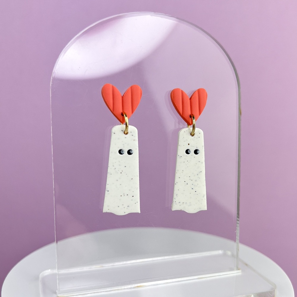 Halloween Ghosts Handmade Polymer Clay Dangle Earrings Heart